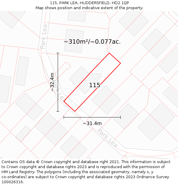 115, PARK LEA, HUDDERSFIELD, HD2 1QP: Plot and title map