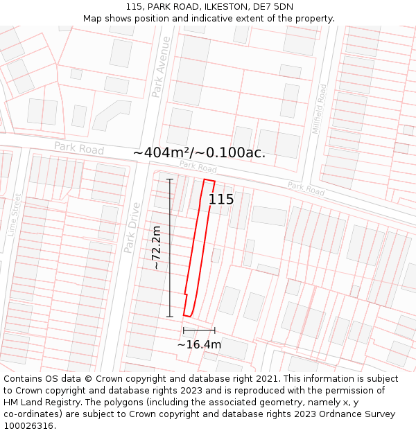 115, PARK ROAD, ILKESTON, DE7 5DN: Plot and title map