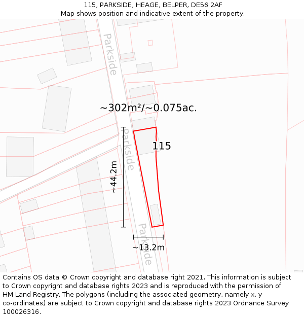 115, PARKSIDE, HEAGE, BELPER, DE56 2AF: Plot and title map