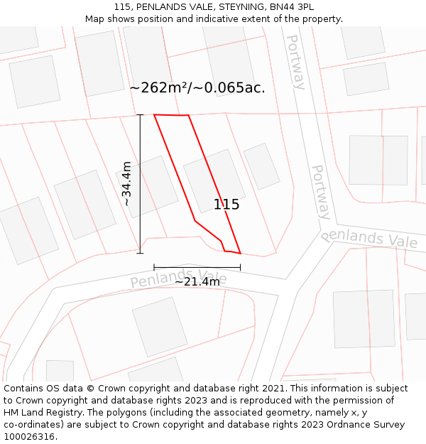115, PENLANDS VALE, STEYNING, BN44 3PL: Plot and title map