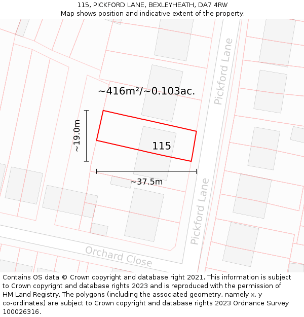 115, PICKFORD LANE, BEXLEYHEATH, DA7 4RW: Plot and title map