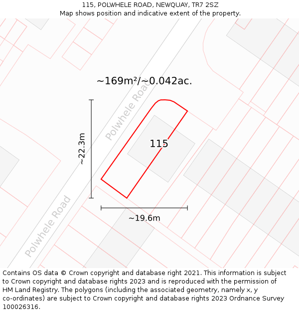 115, POLWHELE ROAD, NEWQUAY, TR7 2SZ: Plot and title map