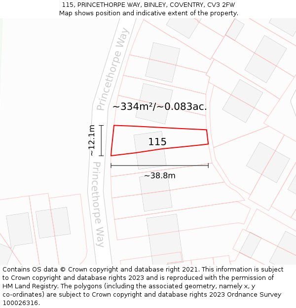 115, PRINCETHORPE WAY, BINLEY, COVENTRY, CV3 2FW: Plot and title map