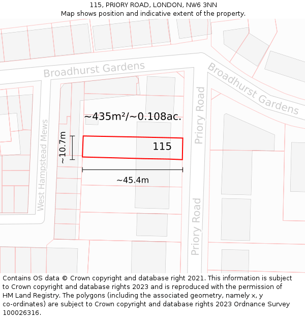 115, PRIORY ROAD, LONDON, NW6 3NN: Plot and title map