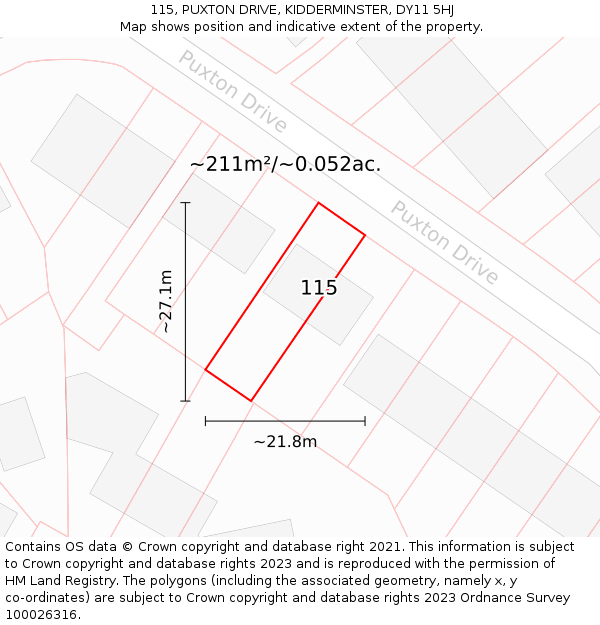 115, PUXTON DRIVE, KIDDERMINSTER, DY11 5HJ: Plot and title map