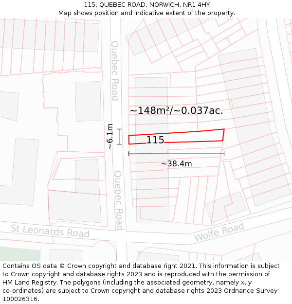 115, QUEBEC ROAD, NORWICH, NR1 4HY: Plot and title map