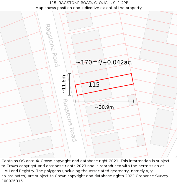 115, RAGSTONE ROAD, SLOUGH, SL1 2PR: Plot and title map