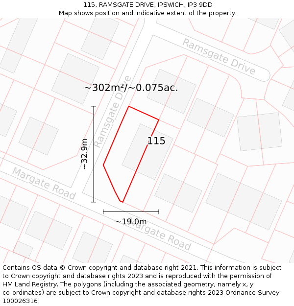 115, RAMSGATE DRIVE, IPSWICH, IP3 9DD: Plot and title map