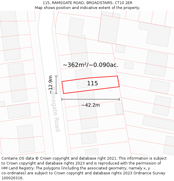 115, RAMSGATE ROAD, BROADSTAIRS, CT10 2ER: Plot and title map