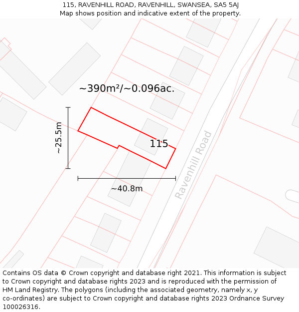 115, RAVENHILL ROAD, RAVENHILL, SWANSEA, SA5 5AJ: Plot and title map