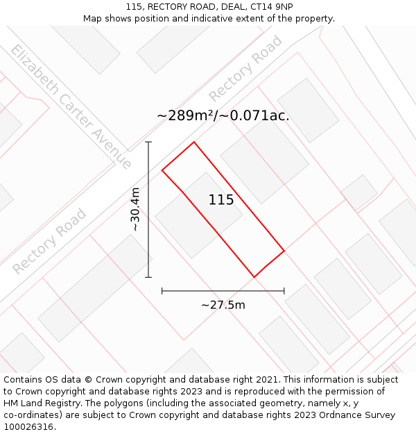 115, RECTORY ROAD, DEAL, CT14 9NP: Plot and title map