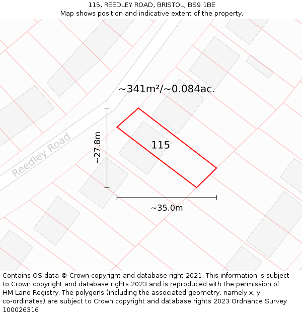115, REEDLEY ROAD, BRISTOL, BS9 1BE: Plot and title map