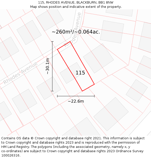 115, RHODES AVENUE, BLACKBURN, BB1 8NW: Plot and title map