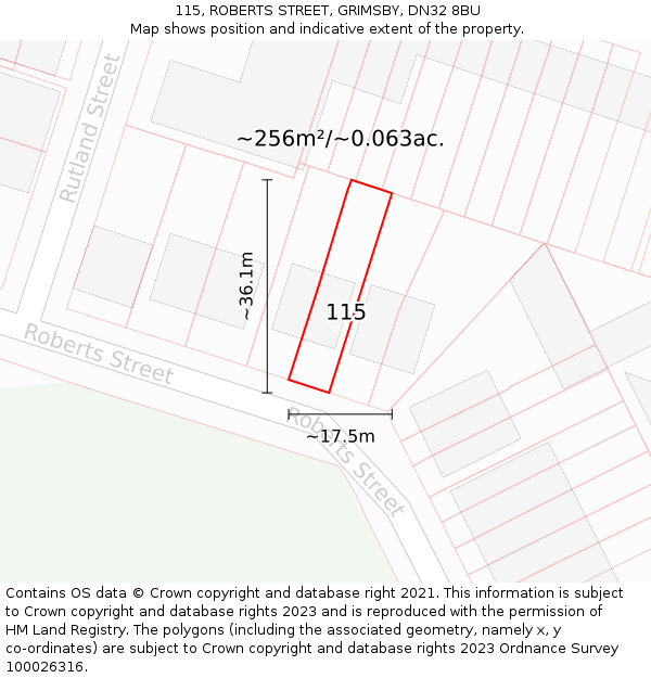 115, ROBERTS STREET, GRIMSBY, DN32 8BU: Plot and title map