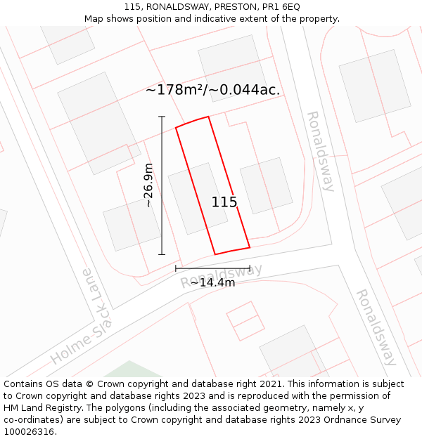 115, RONALDSWAY, PRESTON, PR1 6EQ: Plot and title map