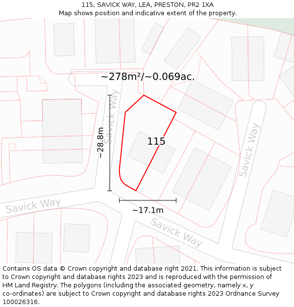 115, SAVICK WAY, LEA, PRESTON, PR2 1XA: Plot and title map