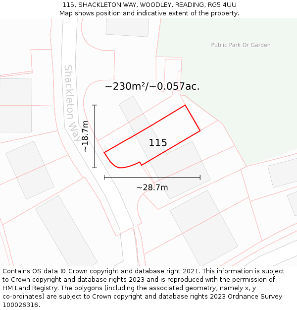 115, SHACKLETON WAY, WOODLEY, READING, RG5 4UU: Plot and title map