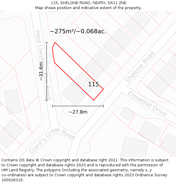 115, SHELONE ROAD, NEATH, SA11 2NE: Plot and title map