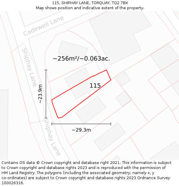 115, SHIPHAY LANE, TORQUAY, TQ2 7BX: Plot and title map