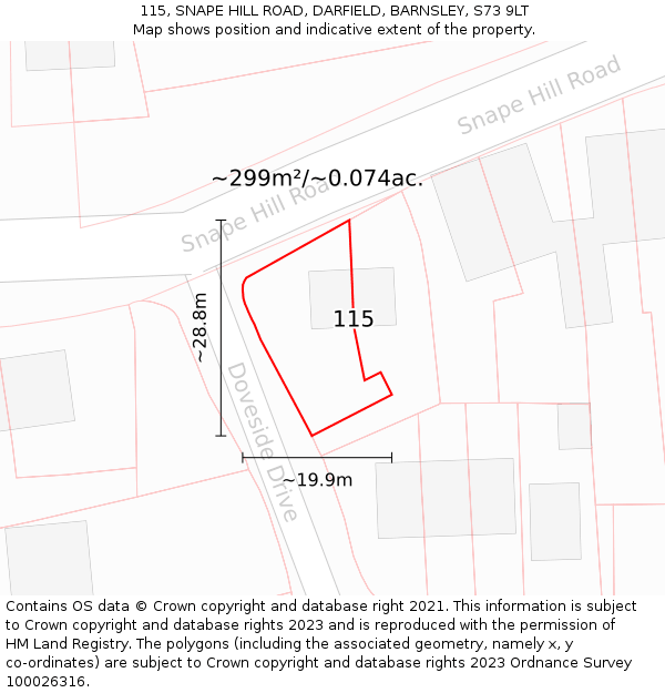 115, SNAPE HILL ROAD, DARFIELD, BARNSLEY, S73 9LT: Plot and title map