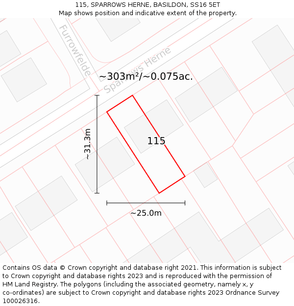 115, SPARROWS HERNE, BASILDON, SS16 5ET: Plot and title map