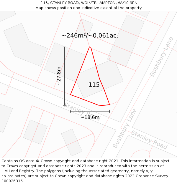 115, STANLEY ROAD, WOLVERHAMPTON, WV10 9EN: Plot and title map