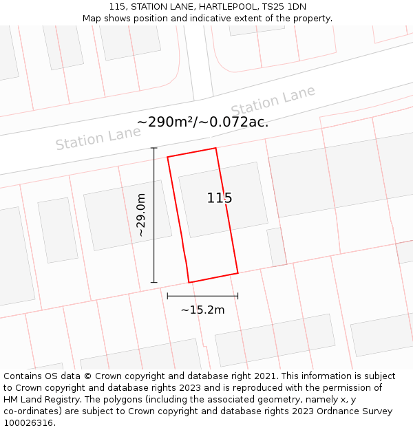 115, STATION LANE, HARTLEPOOL, TS25 1DN: Plot and title map