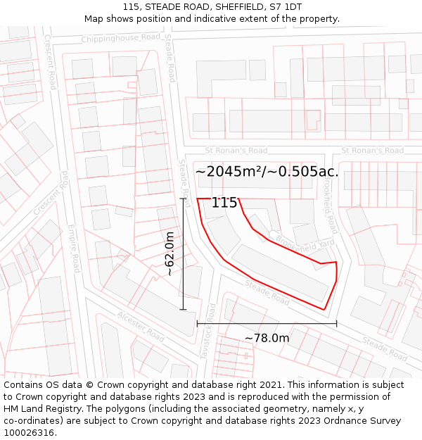115, STEADE ROAD, SHEFFIELD, S7 1DT: Plot and title map