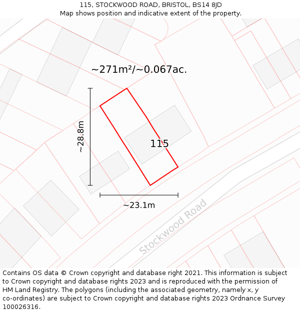 115, STOCKWOOD ROAD, BRISTOL, BS14 8JD: Plot and title map