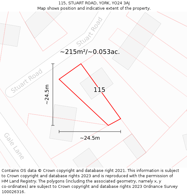 115, STUART ROAD, YORK, YO24 3AJ: Plot and title map