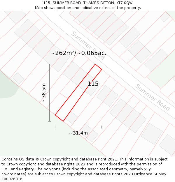 115, SUMMER ROAD, THAMES DITTON, KT7 0QW: Plot and title map