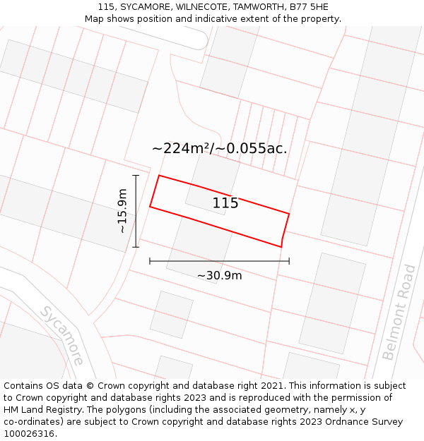 115, SYCAMORE, WILNECOTE, TAMWORTH, B77 5HE: Plot and title map
