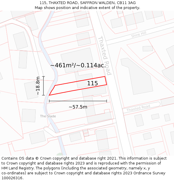 115, THAXTED ROAD, SAFFRON WALDEN, CB11 3AG: Plot and title map