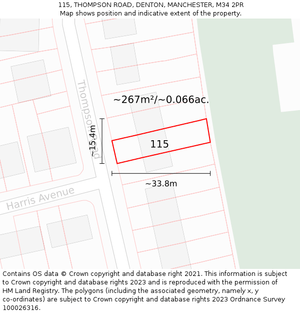 115, THOMPSON ROAD, DENTON, MANCHESTER, M34 2PR: Plot and title map
