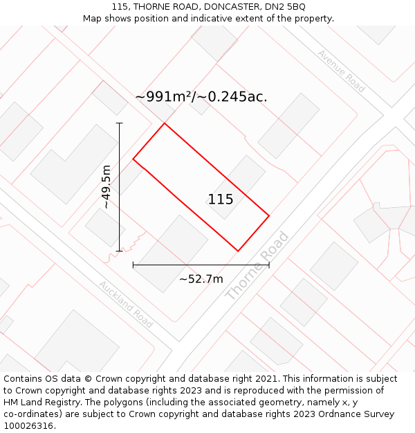 115, THORNE ROAD, DONCASTER, DN2 5BQ: Plot and title map