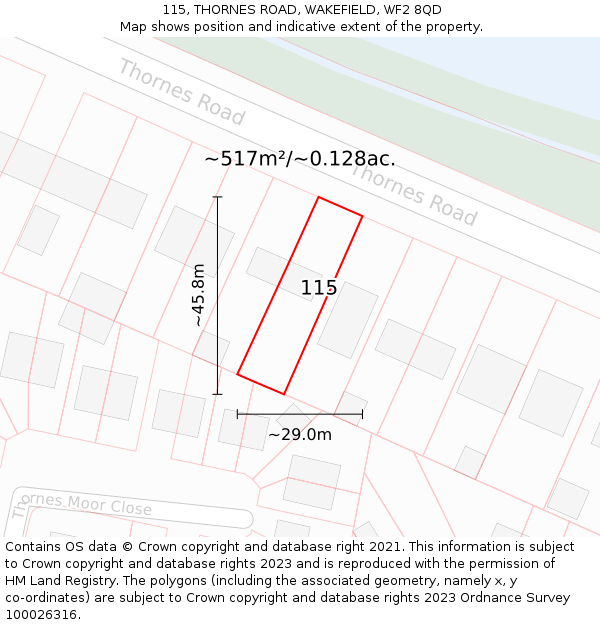 115, THORNES ROAD, WAKEFIELD, WF2 8QD: Plot and title map
