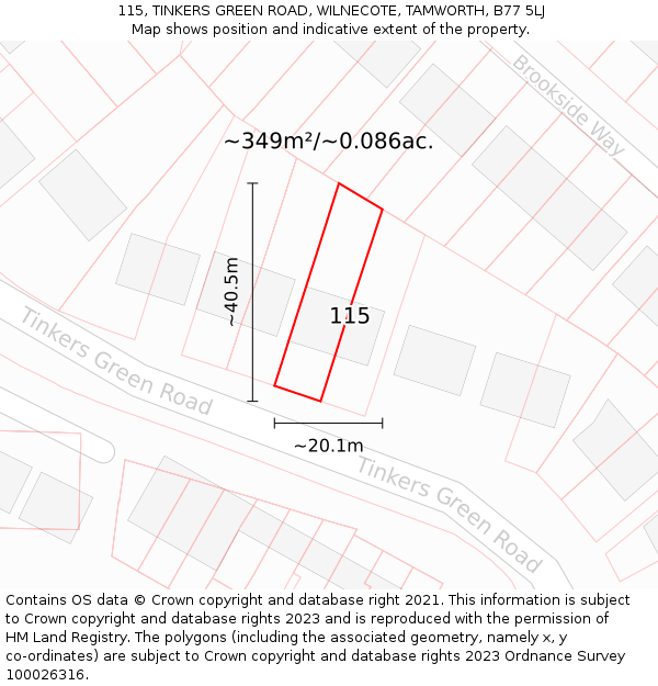115, TINKERS GREEN ROAD, WILNECOTE, TAMWORTH, B77 5LJ: Plot and title map