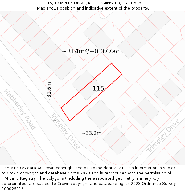 115, TRIMPLEY DRIVE, KIDDERMINSTER, DY11 5LA: Plot and title map