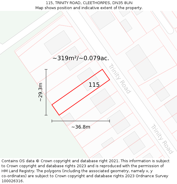 115, TRINITY ROAD, CLEETHORPES, DN35 8UN: Plot and title map