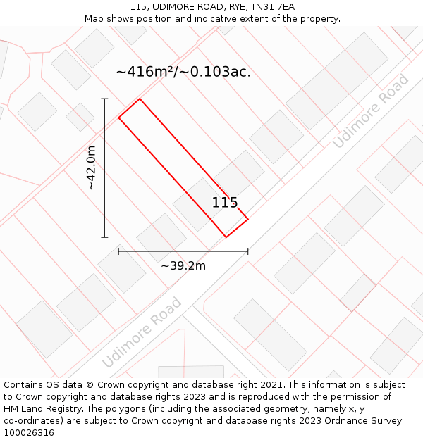 115, UDIMORE ROAD, RYE, TN31 7EA: Plot and title map