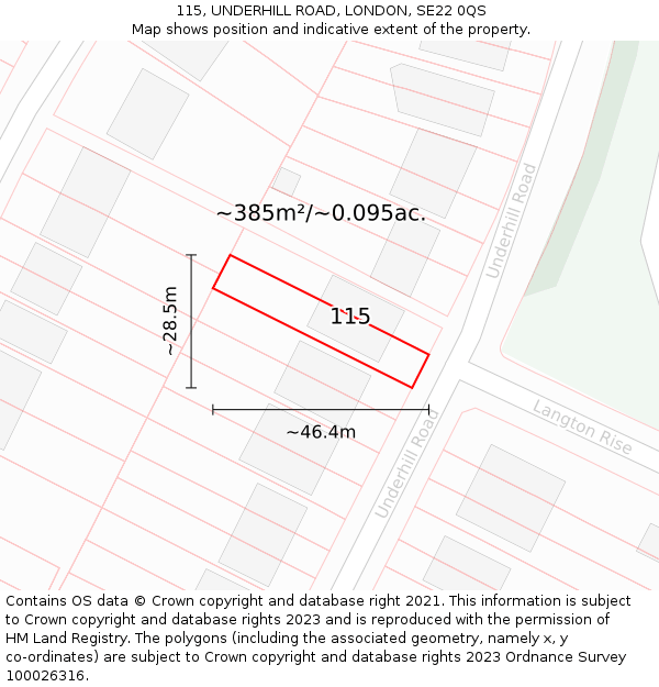 115, UNDERHILL ROAD, LONDON, SE22 0QS: Plot and title map