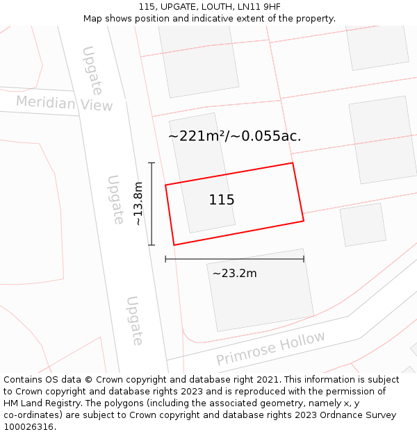 115, UPGATE, LOUTH, LN11 9HF: Plot and title map