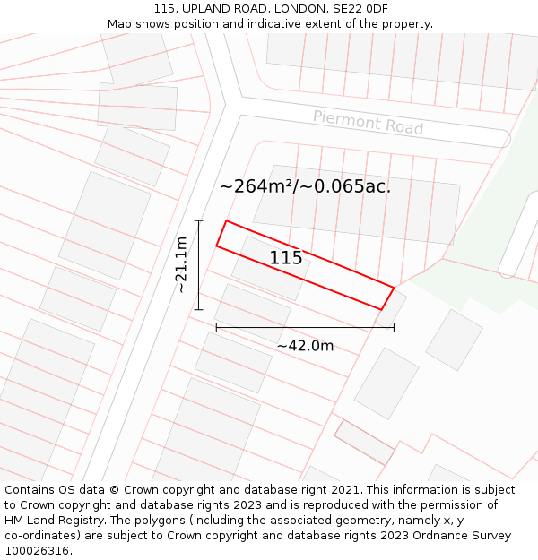 115, UPLAND ROAD, LONDON, SE22 0DF: Plot and title map