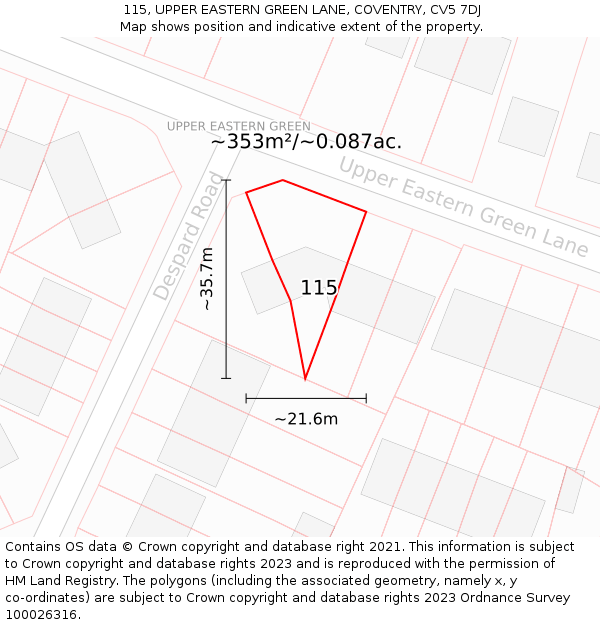 115, UPPER EASTERN GREEN LANE, COVENTRY, CV5 7DJ: Plot and title map