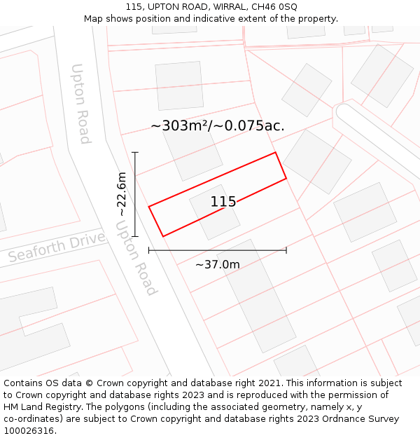 115, UPTON ROAD, WIRRAL, CH46 0SQ: Plot and title map