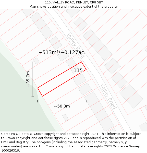 115, VALLEY ROAD, KENLEY, CR8 5BY: Plot and title map