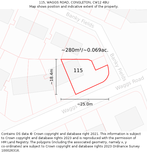 115, WAGGS ROAD, CONGLETON, CW12 4BU: Plot and title map