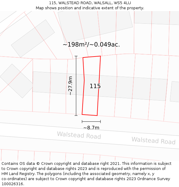 115, WALSTEAD ROAD, WALSALL, WS5 4LU: Plot and title map