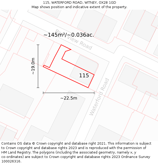 115, WATERFORD ROAD, WITNEY, OX28 1GD: Plot and title map