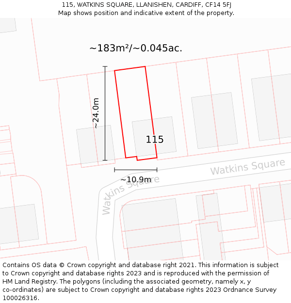 115, WATKINS SQUARE, LLANISHEN, CARDIFF, CF14 5FJ: Plot and title map